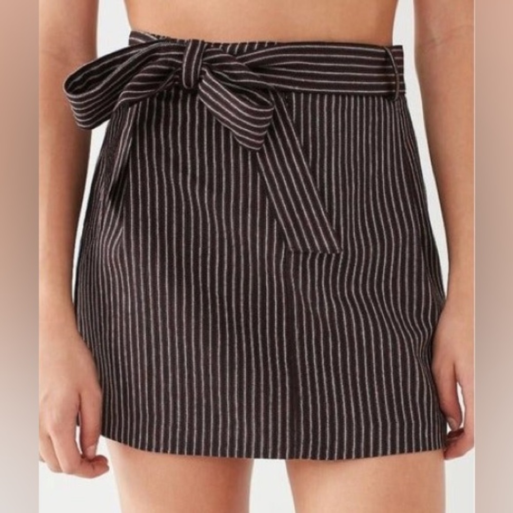 Urban Outfitters Pinstripe Mini Skirt with Tie Belt